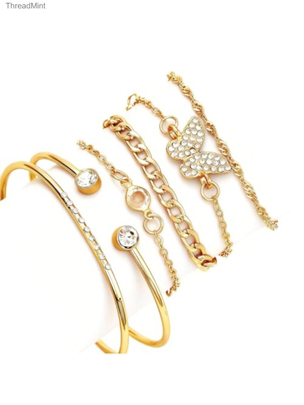 14K Gold Plated Bracelets Set Stackable Bangles Cuban Paperclip Bead Chain Cuff